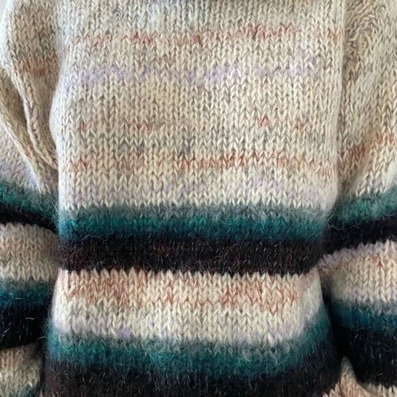 Hand Knit Womens Oversized Mohair Striped Fluffy Fuzzy Cowl Neck Sweater Sz L - Picture 5 of 8